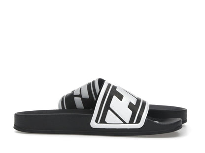 OFF-WHITE Embossed Logo Pool Slides Black White (Women's)
