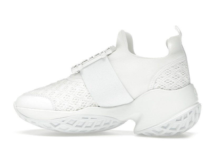 Roger Vivier Viv' Run Fabric White Crystal Buckle (Women's)