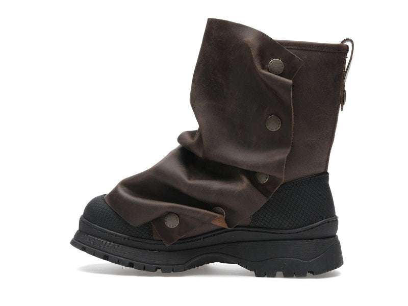 H&M x Glenn Martens Gaiter-Detail Leather Boots Dark Brown