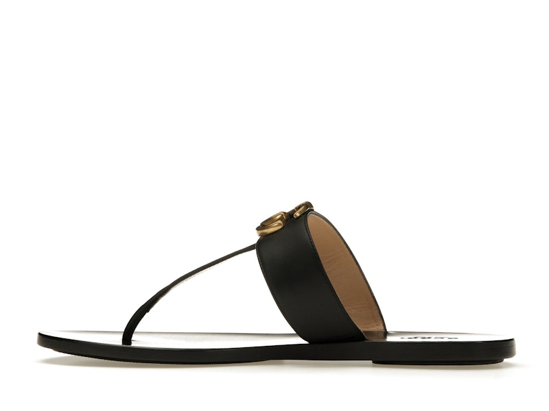 Gucci Double G Thong Sandal Black Leather