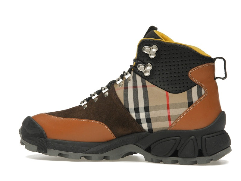 Burberry Vintage Check Tor Boots Beige Brown Black