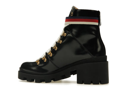 Gucci Sylvie Web 55mm Ankle Boot Black Leather