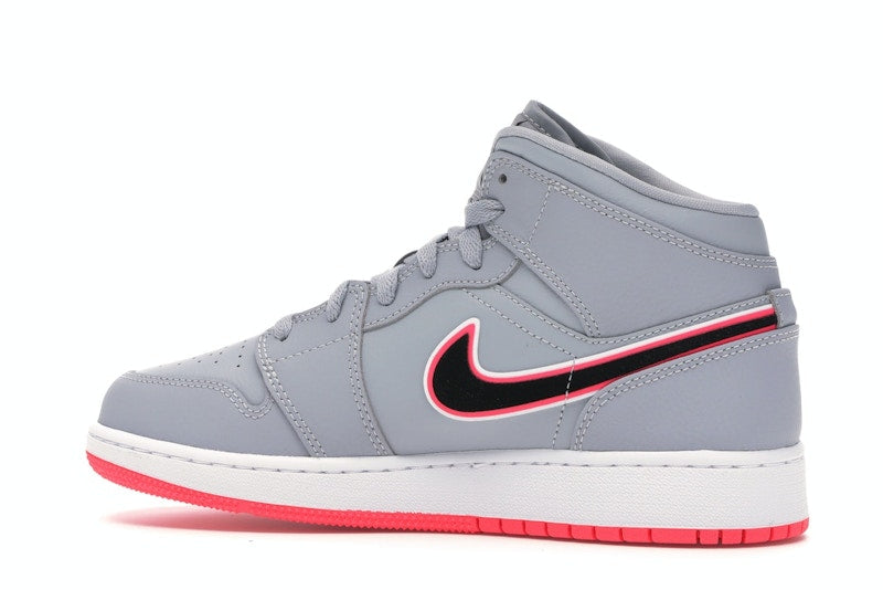 Jordan 1 Mid Wolf Grey Racer Pink Black (GS)