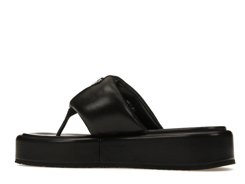 Prada Soft Padded 35mm Thong Wedge Sandals Black Nappa Leather