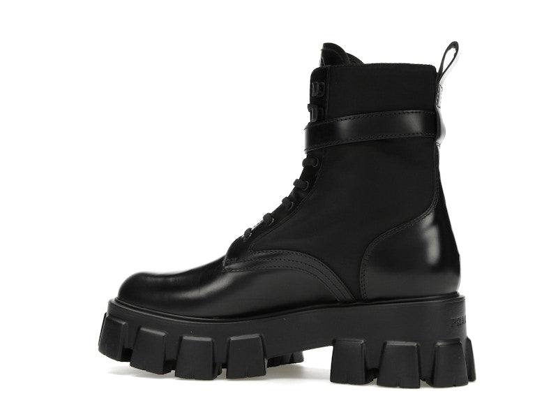 Prada Monolith 55mm Pouch Ankle Boots Black Leather