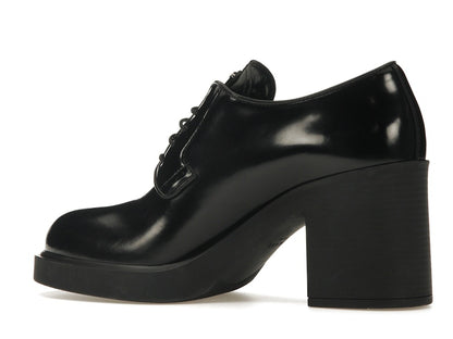 Prada Lace Up 85mm Heels Black Brushed Leather