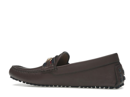 Gucci Ayrton Webbing-Trimmed Horsebit Leather Driver Loafers Brown