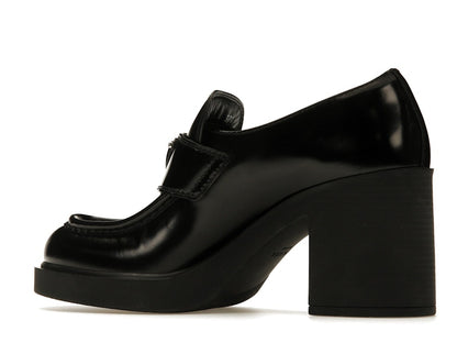 Prada Chocolate High-Heeled 85mm Loafers Black Brushed Leather