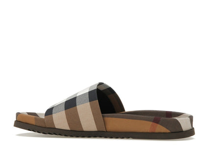 Burberry Check Cotton Slides Birch Brown