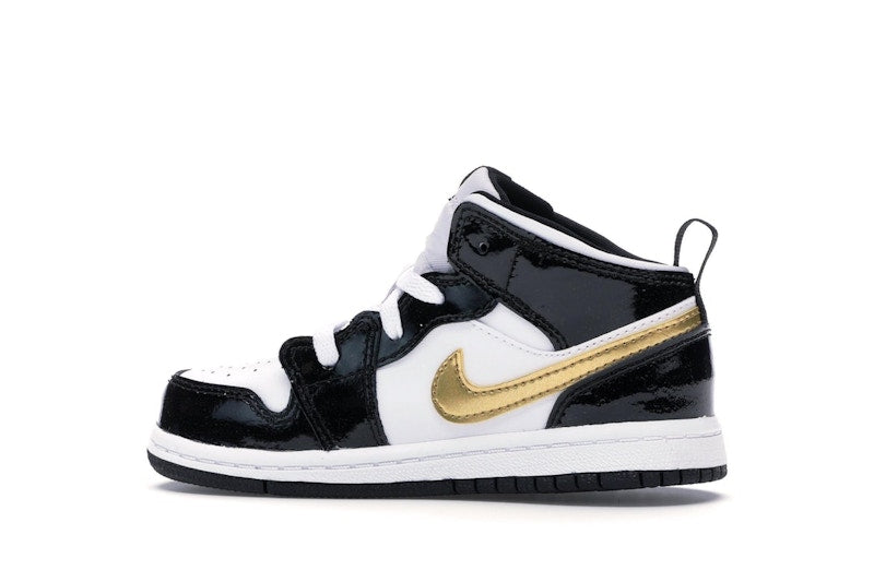Jordan 1 Mid Patent Black White Gold (TD)