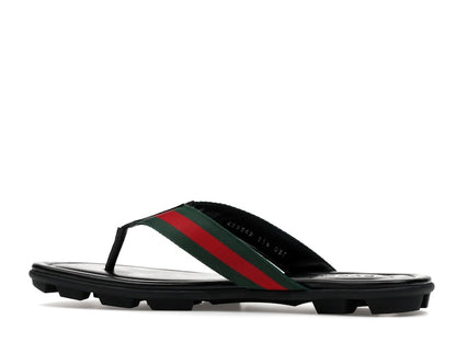 Gucci Web and Leather Thong Sandal Black Leather