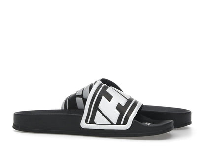 OFF-WHITE Embossed Logo Pool Slides Black White (Women's)