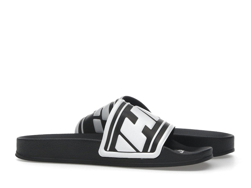 OFF-WHITE Embossed Logo Pool Slides Black White (Women's)