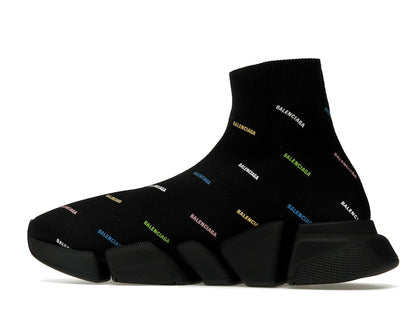 Balenciaga Speed 2.0 AllOver Logo Recycled Knit Black Multicolor