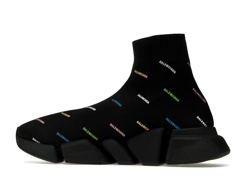 Balenciaga Speed 2.0 AllOver Logo Recycled Knit Black Multicolor