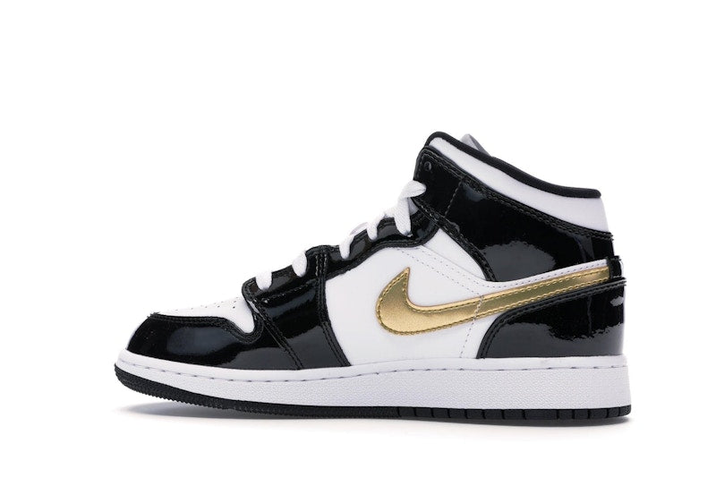 Jordan 1 Mid Patent Black White Gold (GS)