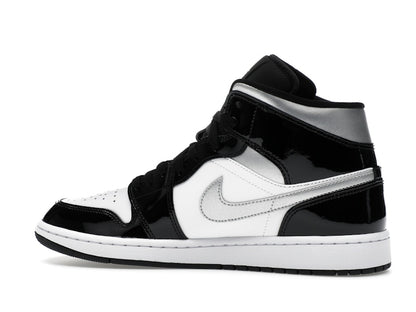 Jordan 1 Mid SE Patent Black White Metallic Silver Metallic Gold