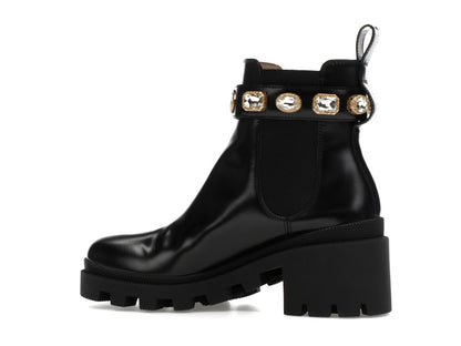 Gucci Crystal Belt 60mm Ankle Boot Black Leather