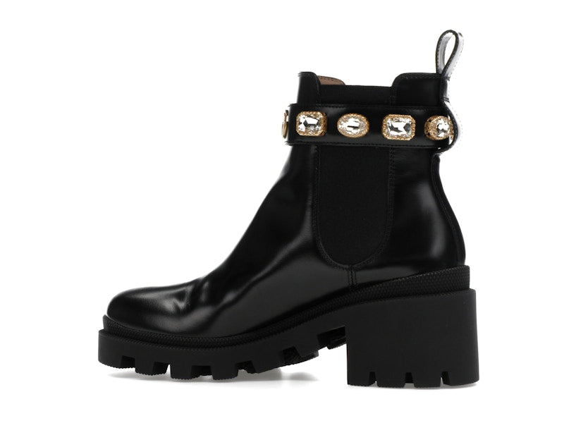 Gucci Crystal Belt 60mm Ankle Boot Black Leather