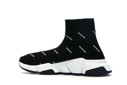 Balenciaga Speed Trainer Logo Print Black White (Women's)