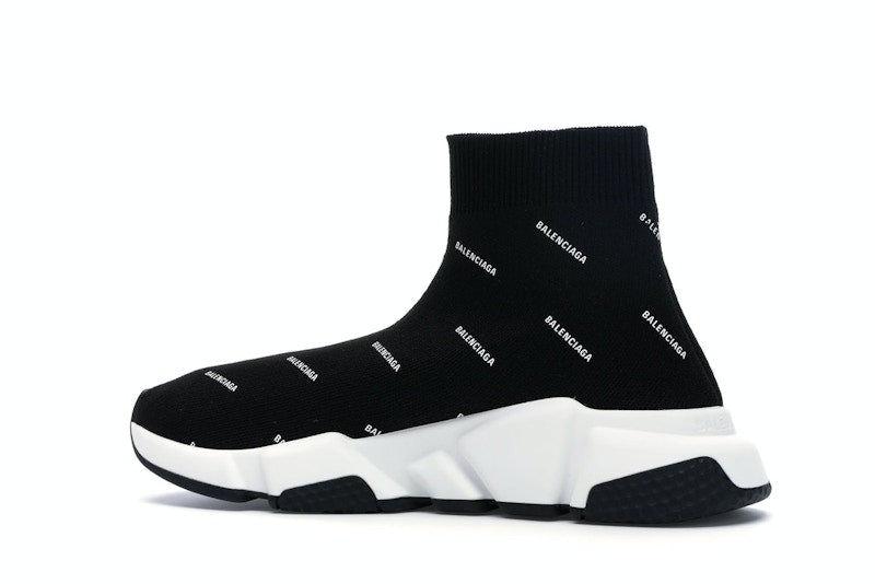 Balenciaga Speed Trainer Logo Print Black White (Women's)