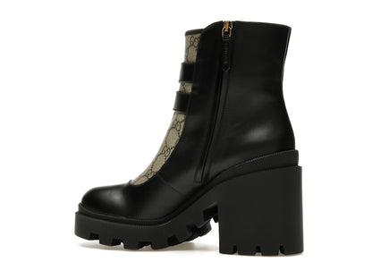 Gucci Buckles Ankle Boots Black Beige (Women's)