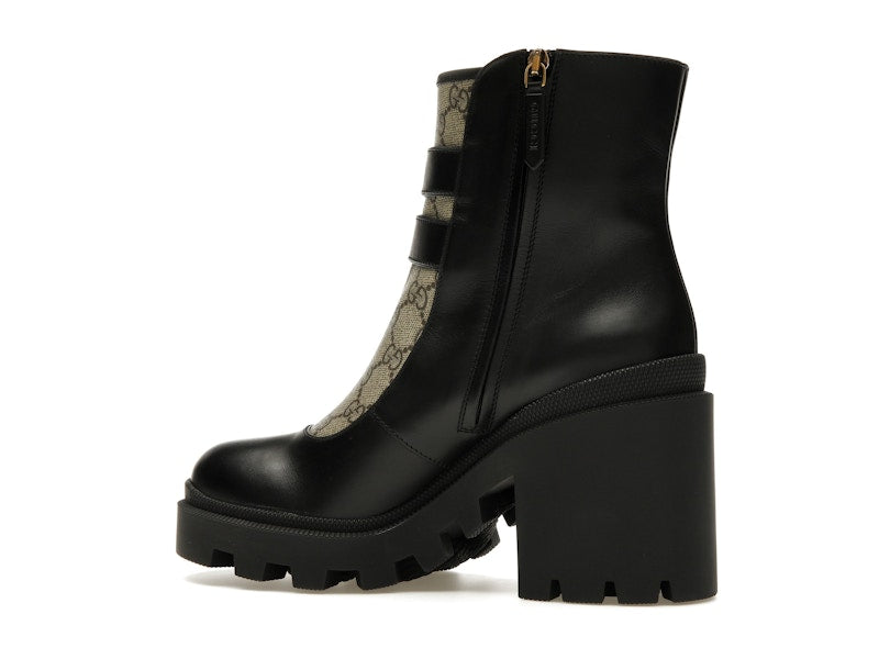 Gucci Buckles Ankle Boots Black Beige (Women's)