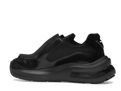 Prada Brushed Leather Sneakers Bike Fabric Suede Black