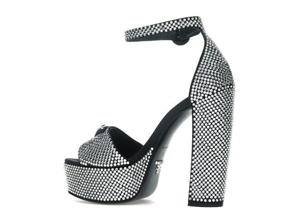 Prada 135mm Crystal Platform Sandals Black Satin