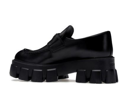 Prada Monolith 55mm Loafer Black Brushed Leather
