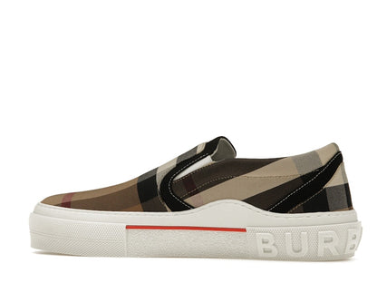 Burberry Slip On Sneakers Exaggerated Check Birch Brown White