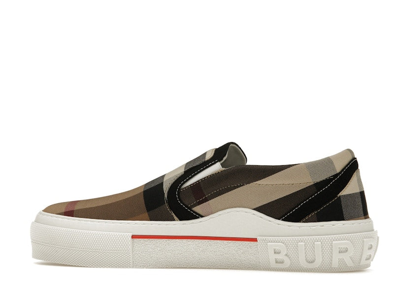 Burberry Slip On Sneakers Exaggerated Check Birch Brown White