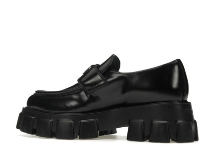 Prada Monolith 55mm Pointy Loafer Black Brushed Leather