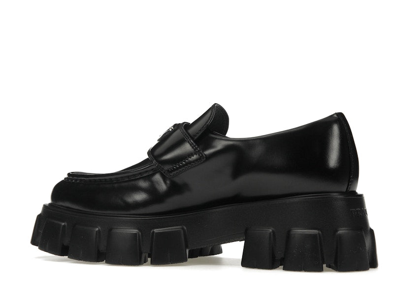 Prada Monolith 55mm Pointy Loafer Black Brushed Leather