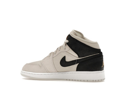 Jordan 1 Mid Light Bone Metallic Gold Black (GS)