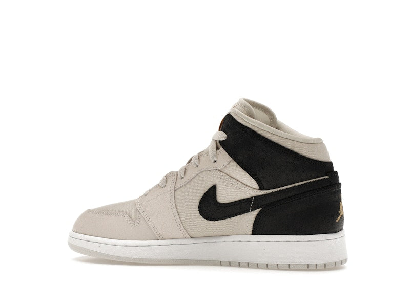 Jordan 1 Mid Light Bone Metallic Gold Black (GS)