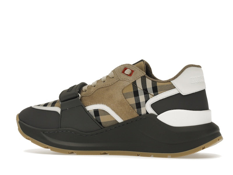 Burberry Ramsey Vintage Check Suede Leather Sneakers Grey Archive Beige