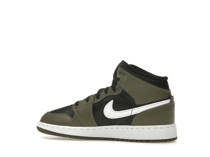Jordan 1 Mid Black White Olive (GS)