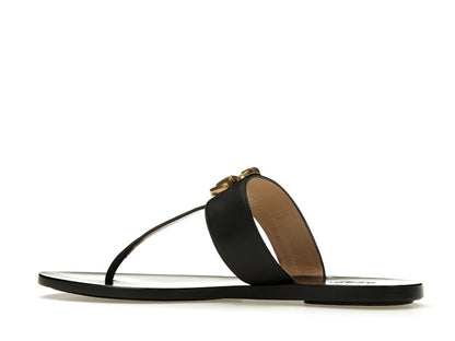 Gucci Double G Thong Sandal Black Leather