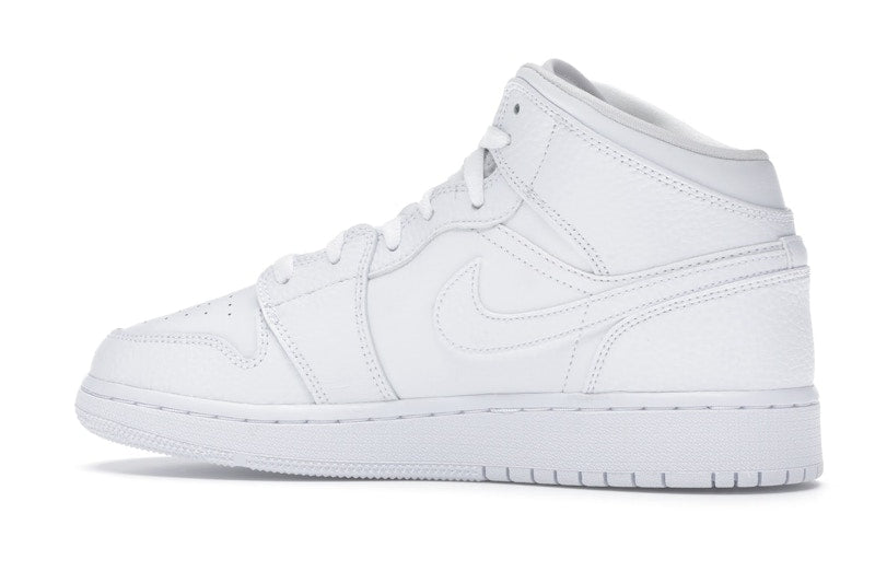 Jordan 1 Mid Triple White Tumbled Leather (GS)