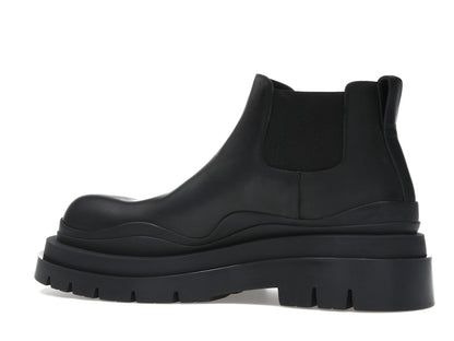 Bottega Veneta Leather Tire Chunky Sole Ankle Chelsea Boot Black