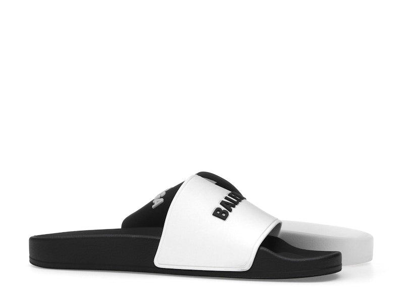 Balenciaga Pool Slides Logo White Black Alternate