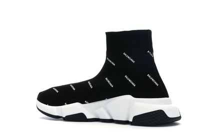 Balenciaga Speed Trainer Logo Print Black White (Women's)