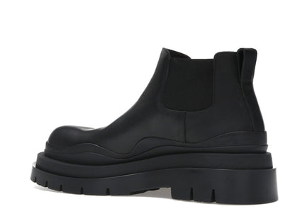 Bottega Veneta Leather Tire Chunky Sole Ankle Chelsea Boot Black
