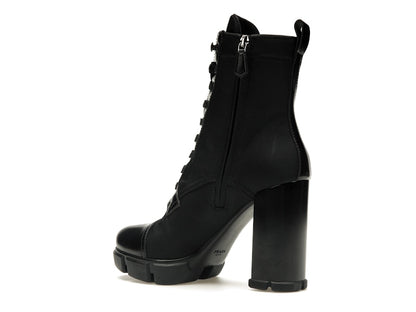 Prada 110 mm Nylon Booties Black Brushed Leather