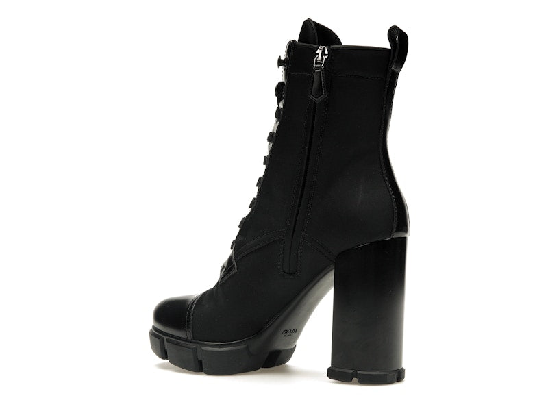 Prada 110 mm Nylon Booties Black Brushed Leather