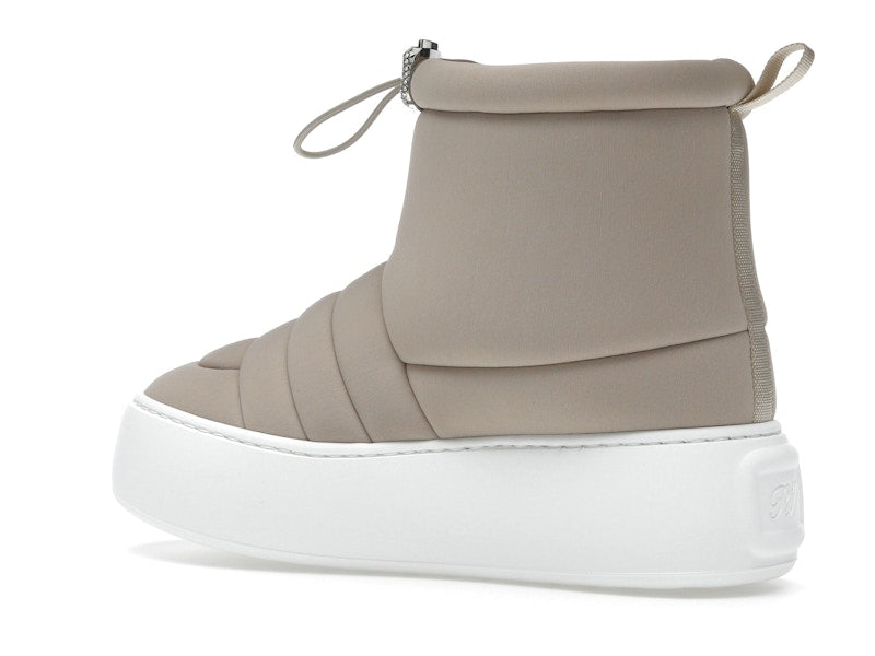 Roger Vivier Viv' Winter Puffy Ankle Boots Beige Crystal Buckle (Women's)