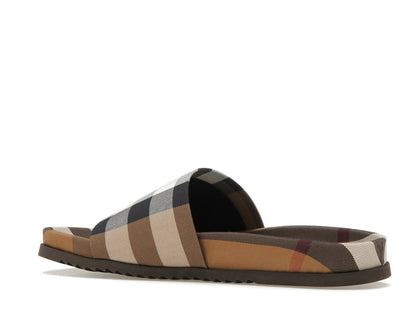 Burberry Check Cotton Slides Birch Brown