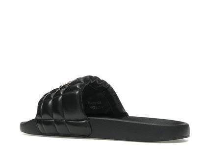 Burberry Monogram Motif Quilted Lambskin Slides Black Gold-tone
