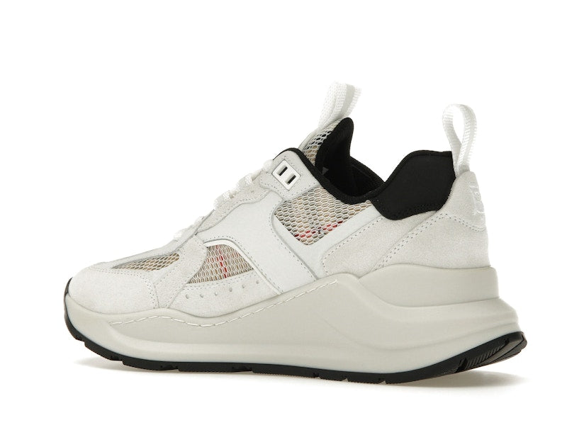 Burberry Logo Print Leather, Suede and Check Mesh Sneakers Archive Beige White (Women's)